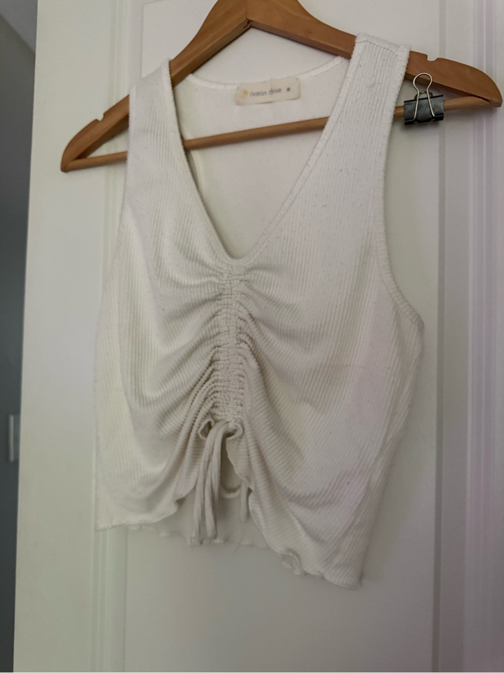 Ocean Drive White Ribbed Drawstring Tank